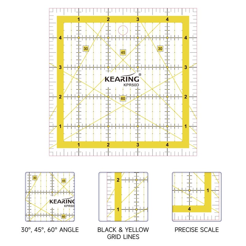KEARING KERING Patchwork Quilting Ruler - 5x5 inch Non-Slip Acrylic Square Ruler for Foundation Paper Piecing, Bias Strips & Rotary Cutting, Durable Quilter's Tool with Anti-Slip Backing - Image 4